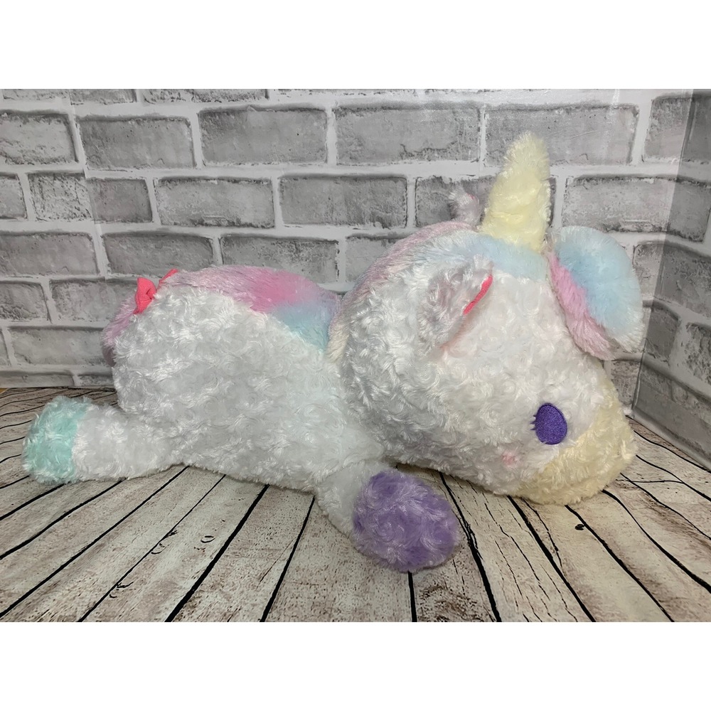 Yamani Unicorn 22"  large plush toy white pastel purple mint green pink tail bow